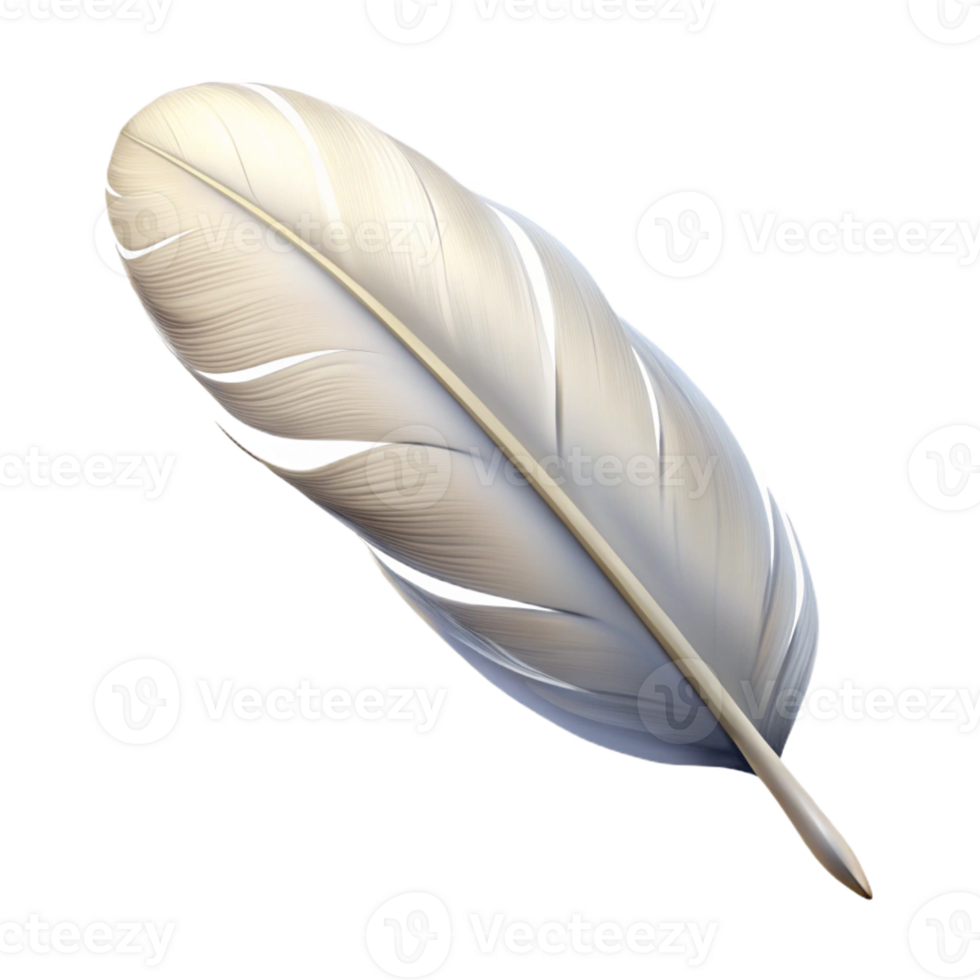 tranquil immaculate Photorealistic, isolated cutout of a single, feather, white, downy with Transparent Background luxury png
