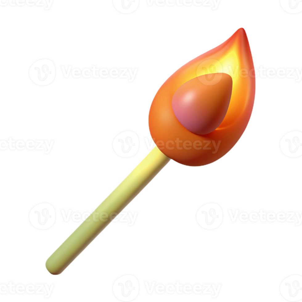 bold glorious A single, lit matchstick with Transparent Background precision png