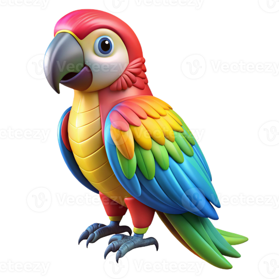 mesmerizing reflective coastal Colorful parrot, tropical plumage, with Transparent Background fine detail png