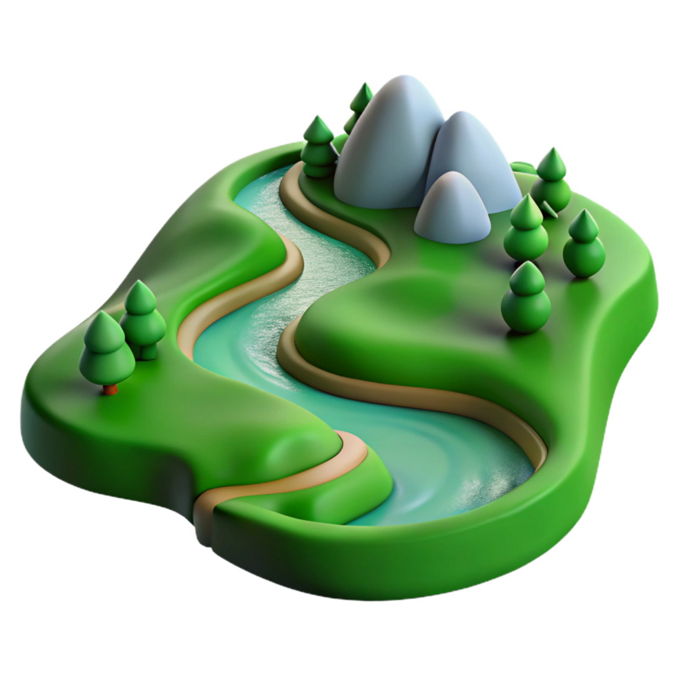 stunning rustic A Winding River Flowing Through a Green premium png