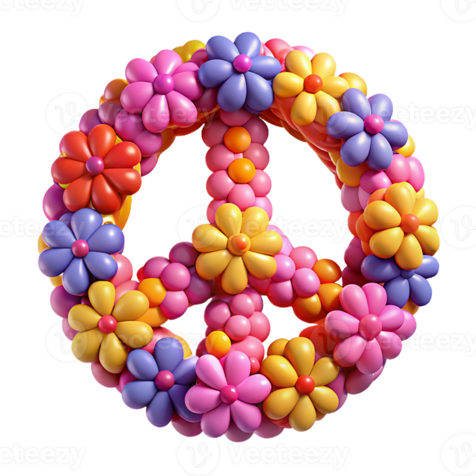 beautiful timeless A stylized peace symbol made of colorful flowers with Transparent Background png