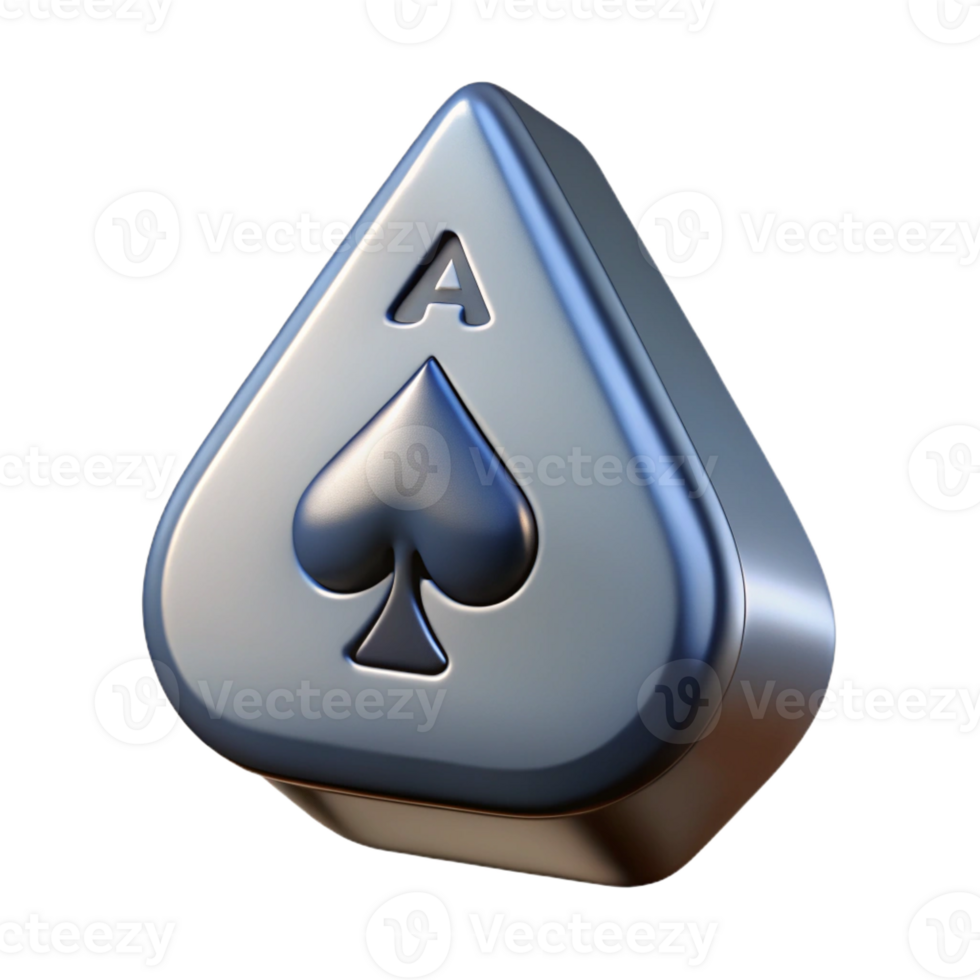 quintessential classic Photorealistic, isolated cutout of a single, playing card, Ace of Spades with Transparent Background 4K png