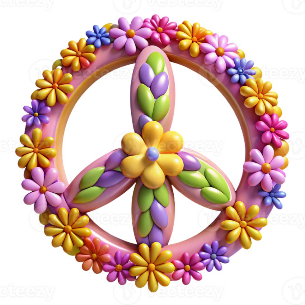 alluring rare A stylized peace symbol made of colorful flowers with Transparent Background png