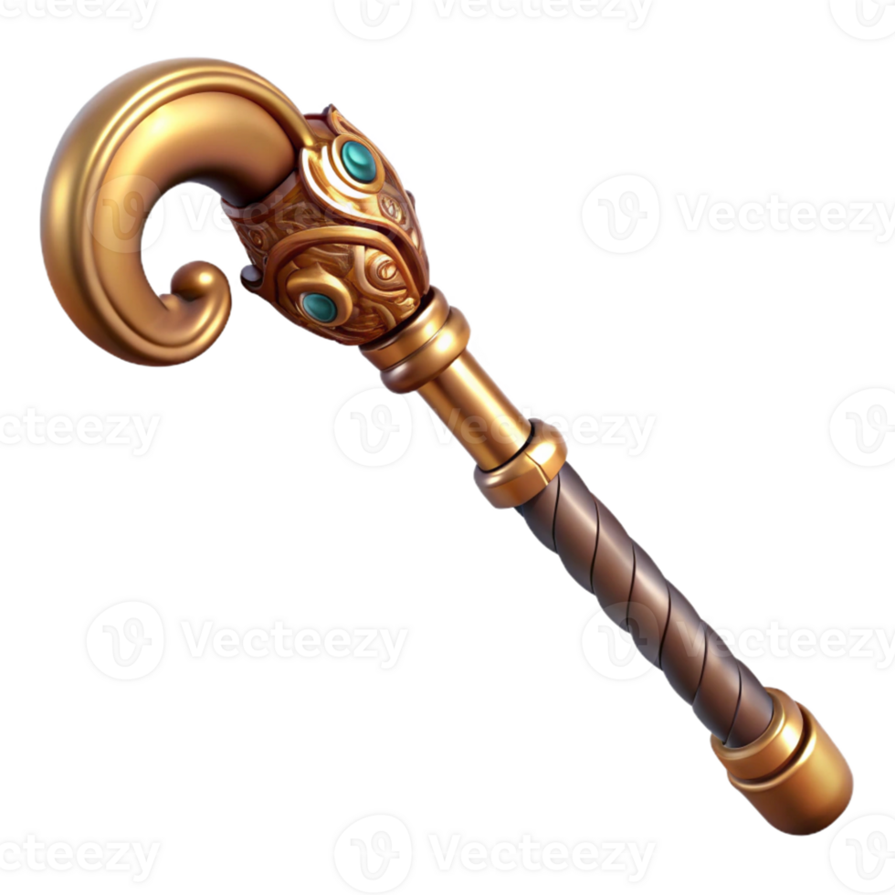 peaceful dramatic Photorealistic, hyper-specific professional render of a steampunk cane with a hidden blade and intricate carvings Isolated cutout with Transparent Background high quality png