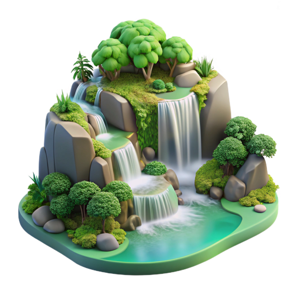 serene abstract A Cascading Waterfall Surrounded by Lush professional png