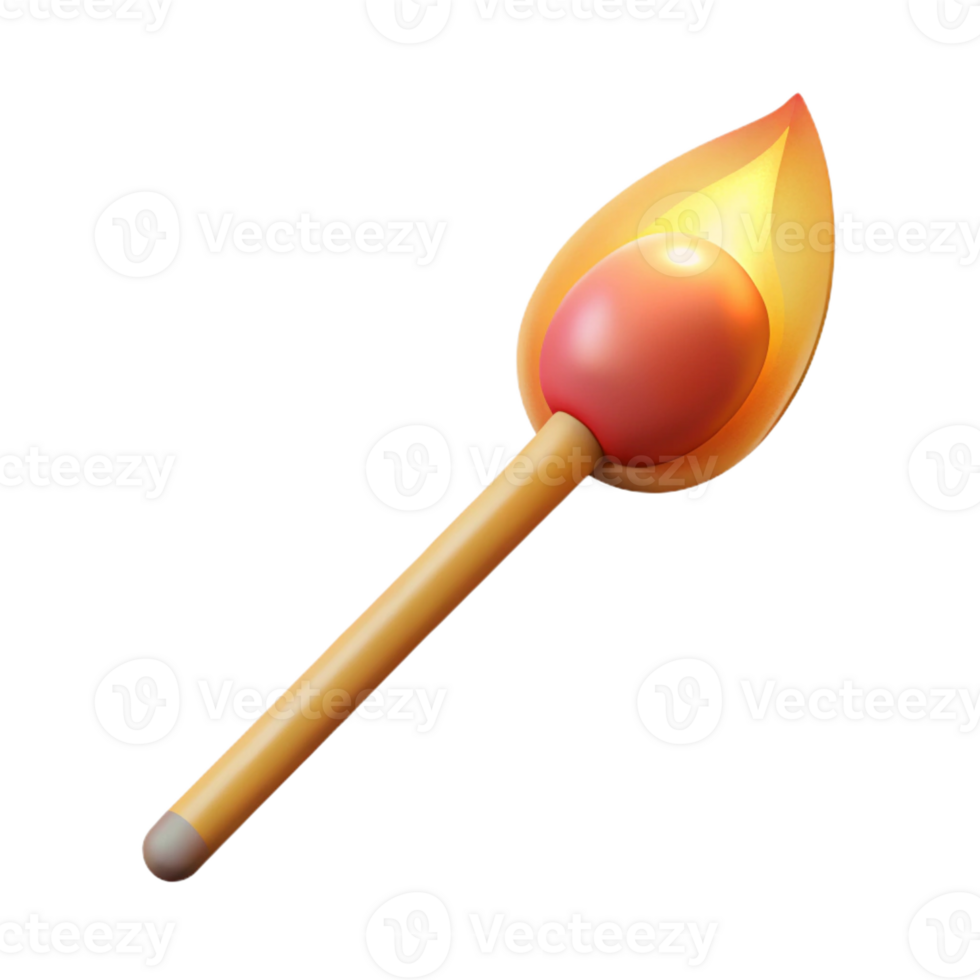 nostalgic gorgeous A single, lit matchstick with Transparent Background sharp png