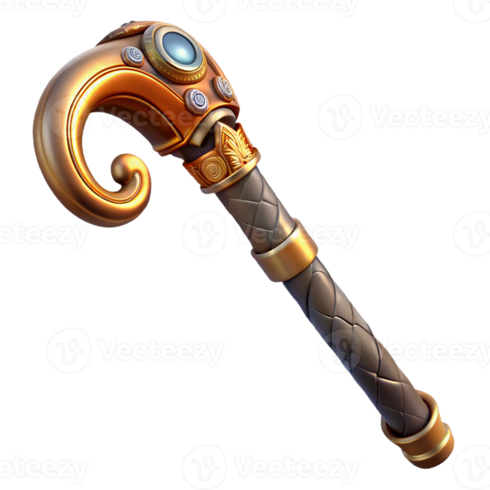coveted organic Photorealistic, hyper-specific professional render of a steampunk cane with a hidden blade and intricate carvings Isolated cutout with Transparent Background gallery standard png