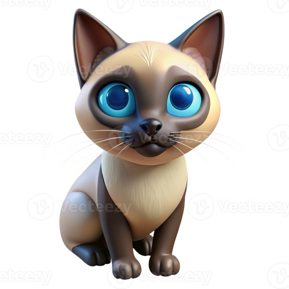 energetic mesmerizing Siamese cat, blue eyes, intense stare, with Transparent Background studio quality png