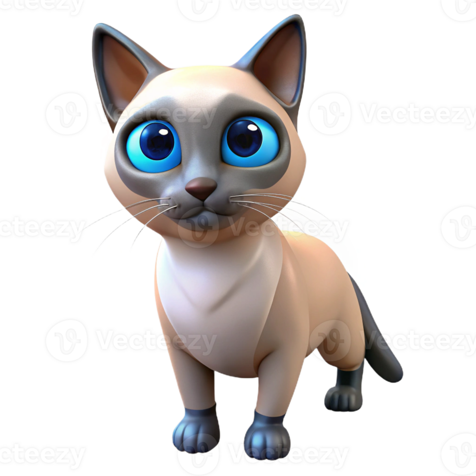 glorious iconic Siamese cat, blue eyes, curious expression with Transparent Background png