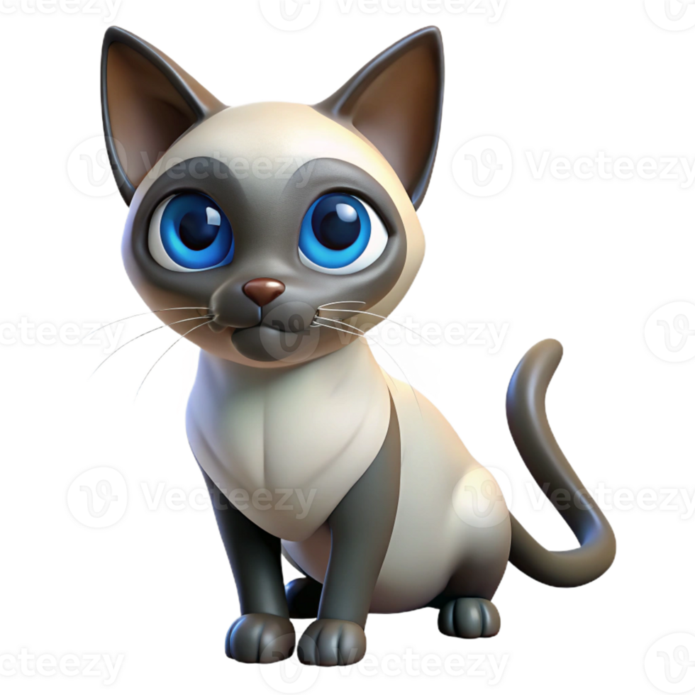 quintessential creative Siamese cat, blue eyes, curious expression with Transparent Background sharp png