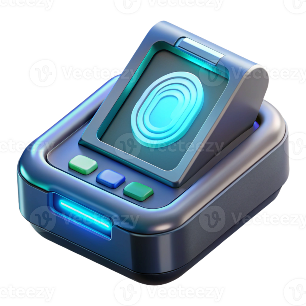 coveted tropical Hyper-specific, ultra-detailed isolated cutout of a futuristic, handheld scanner with biometric sensor with Transparent Background ultra HD png