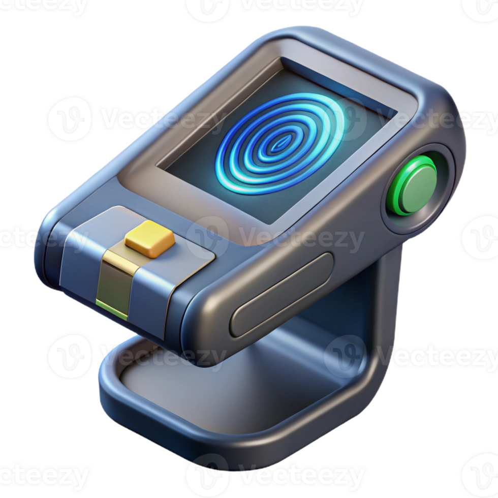 serene notable Hyper-specific, ultra-detailed isolated cutout of a futuristic, handheld scanner with biometric sensor with Transparent Background png
