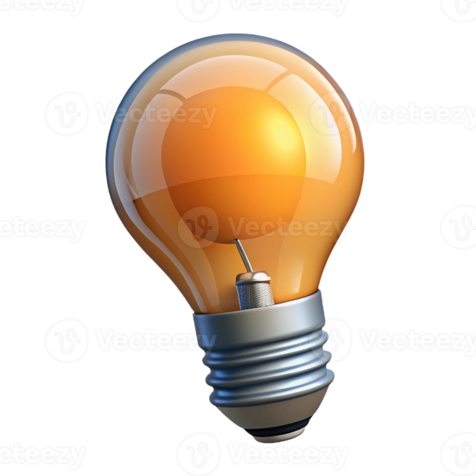 pristine energetic modern Photorealistic, isolated cutout of a single, lightbulb, filament glowing with Transparent Background Imagine it unlit, but rendered to appear lit luxury png