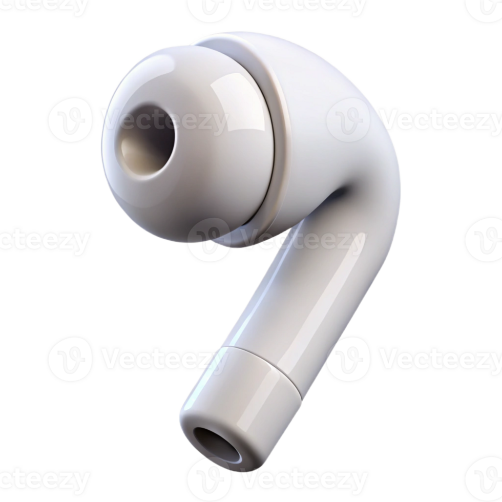 distinctive art deco Concept art style, isolated cutout of a single white wireless earbud with Transparent Background high quality png