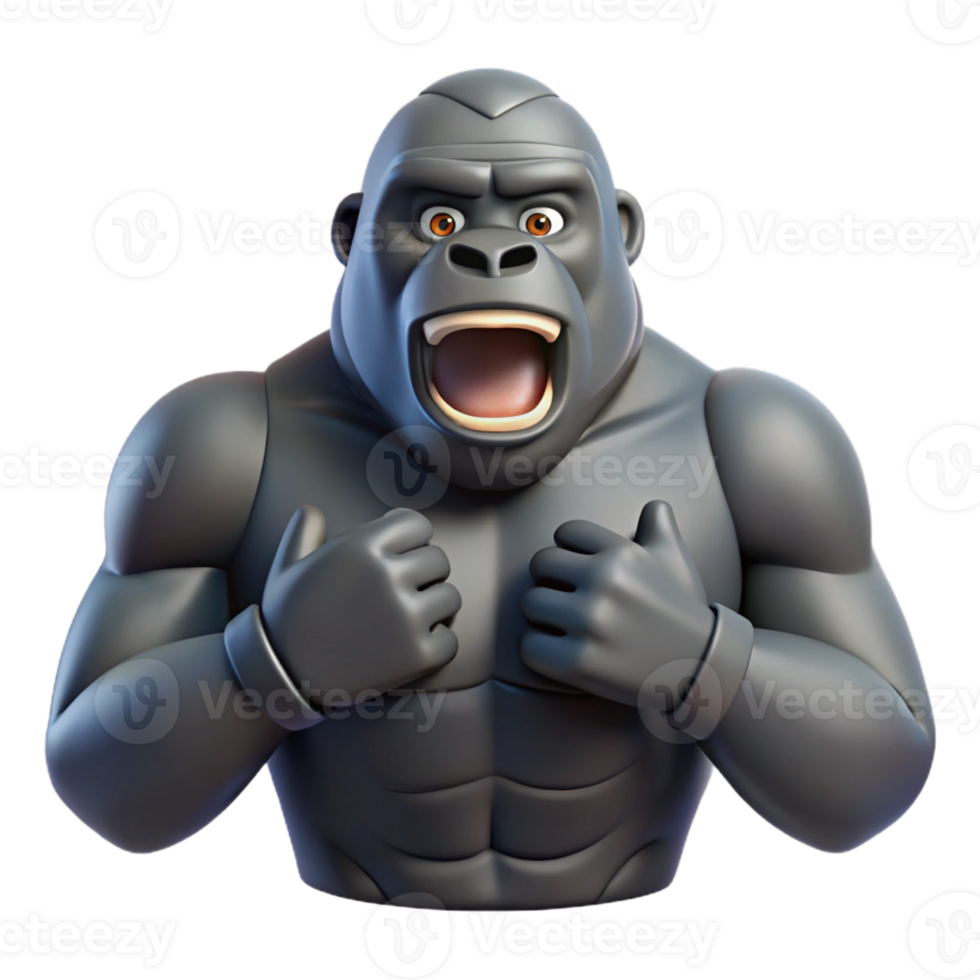 beautiful mid-century Gorilla, silverback, chest beating, with Transparent Background genuine png