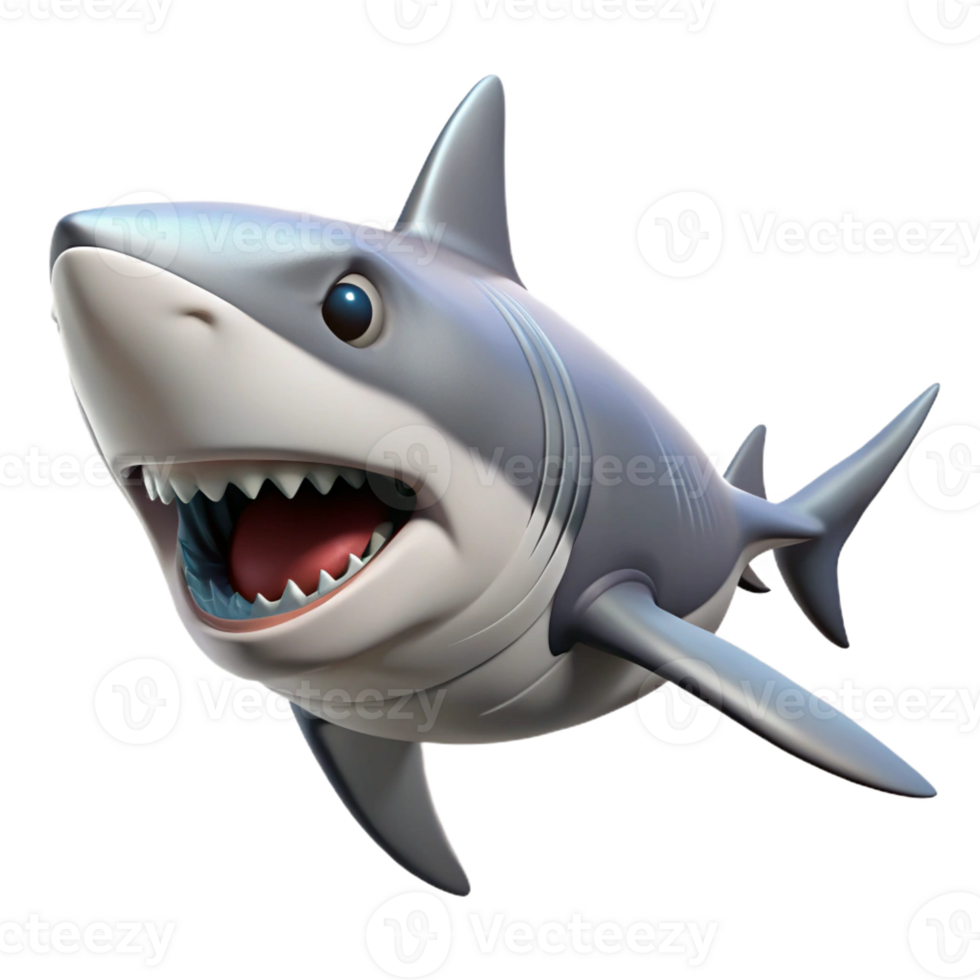 enchanting distinctive Great white shark, swimming, jaws open, with Transparent Background png