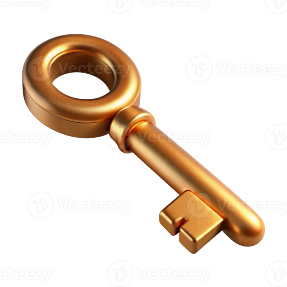 breathtaking harmonious elegant Hyper-specific professional render, isolated cutout of a single antique brass key with Transparent Background authentic png