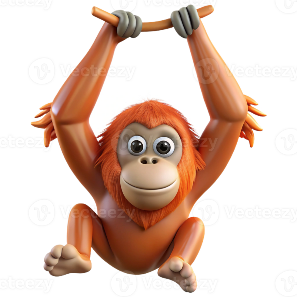 breathtaking bohemian Orangutan, hanging, long arms with Transparent Background elite png