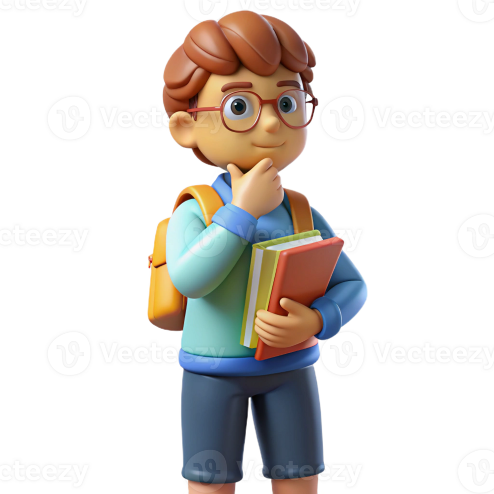 ethereal spectacular Thinking student with books and backpack with Transparent Background impeccable png