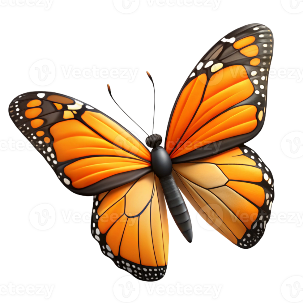 beautiful art deco Butterfly, monarch, wings open, with Transparent Background precision png