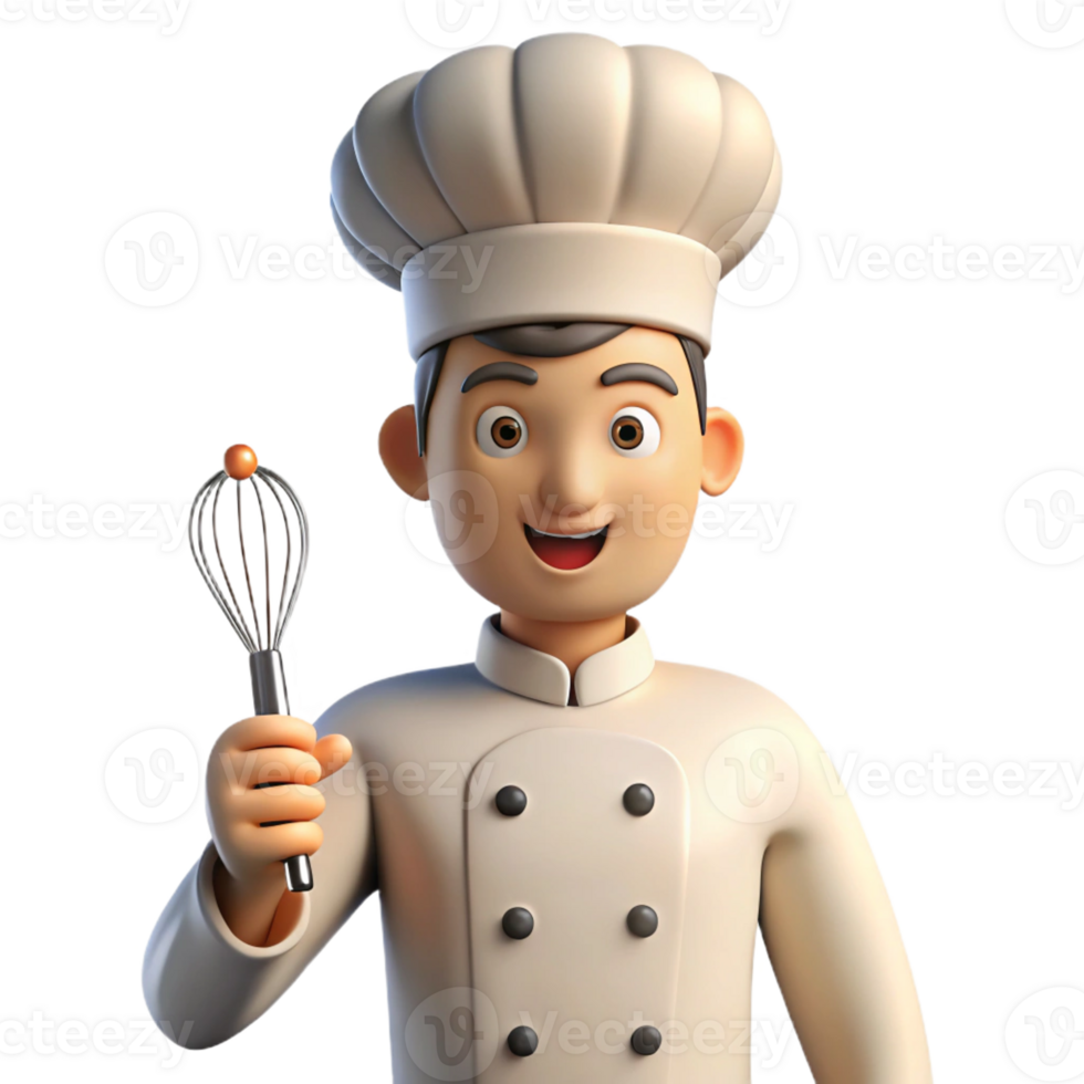 enchanting intense minimalist Chef in uniform holding a whisk with Transparent Background museum quality png