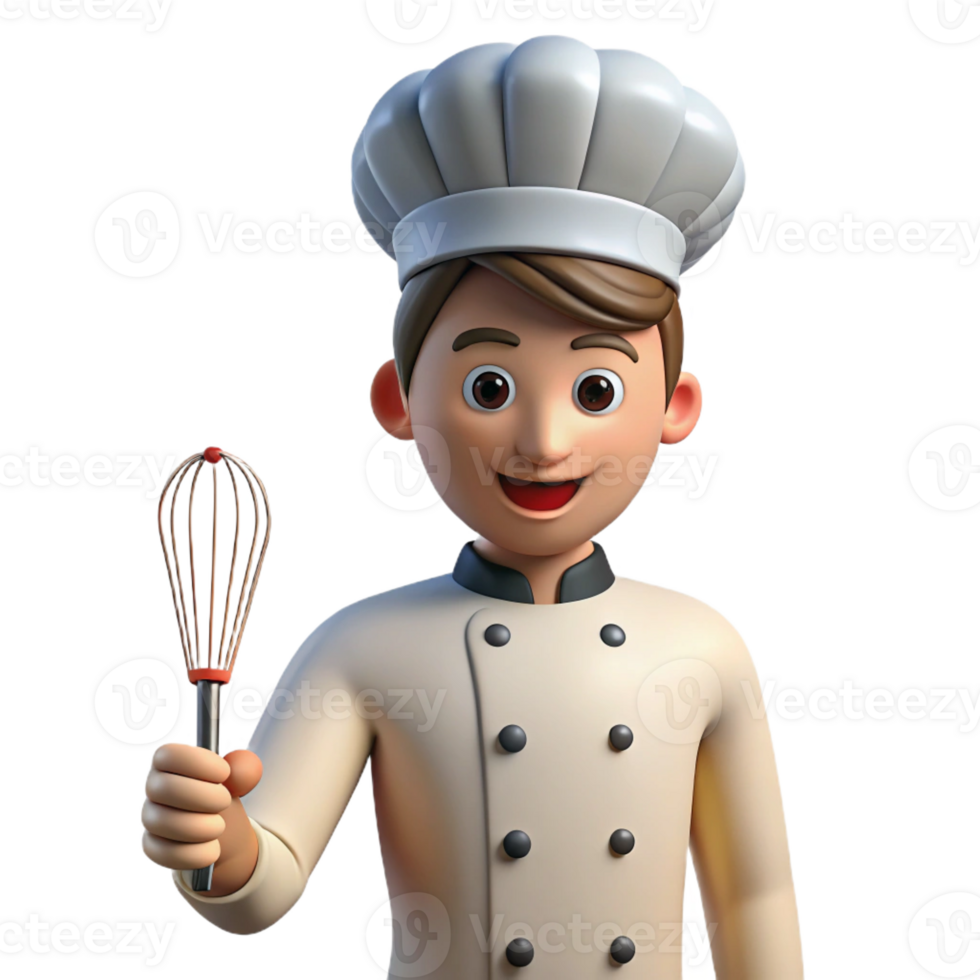 calm gorgeous Chef in uniform holding a whisk with Transparent Background impeccable png