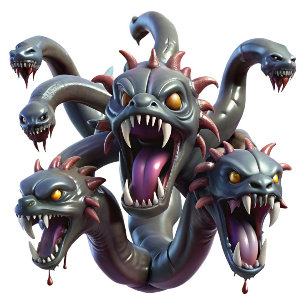extraordinary classic A Terrifying Hydra with Nine Snarling 4K png