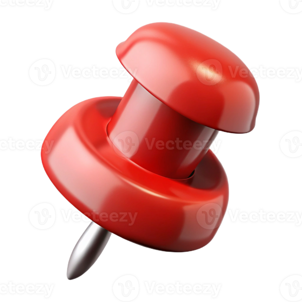 beautiful playful modern Concept art style, hyper-specific isolated cutout of a single push pin, red with Transparent Background flawless png
