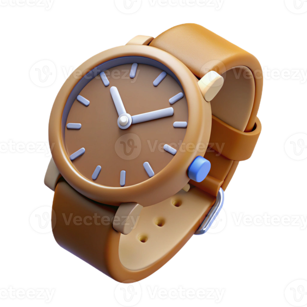 distinguished geometric Concept art style, isolated cutout of a single classic wristwatch with leather strap with Transparent Background fine detail png
