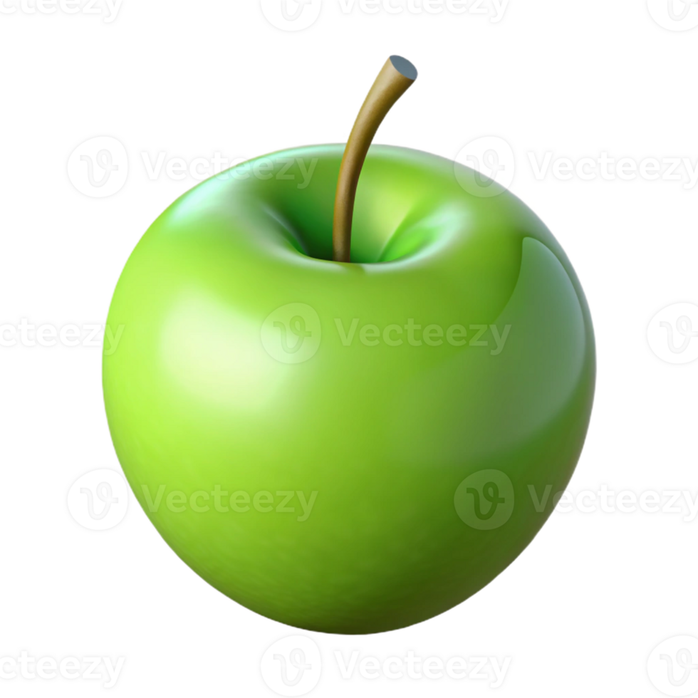 alluring distinctive Ultra-detailed professional render of a single, hyper-specific isolated cutout, photorealistic green apple with stem with Transparent Background png