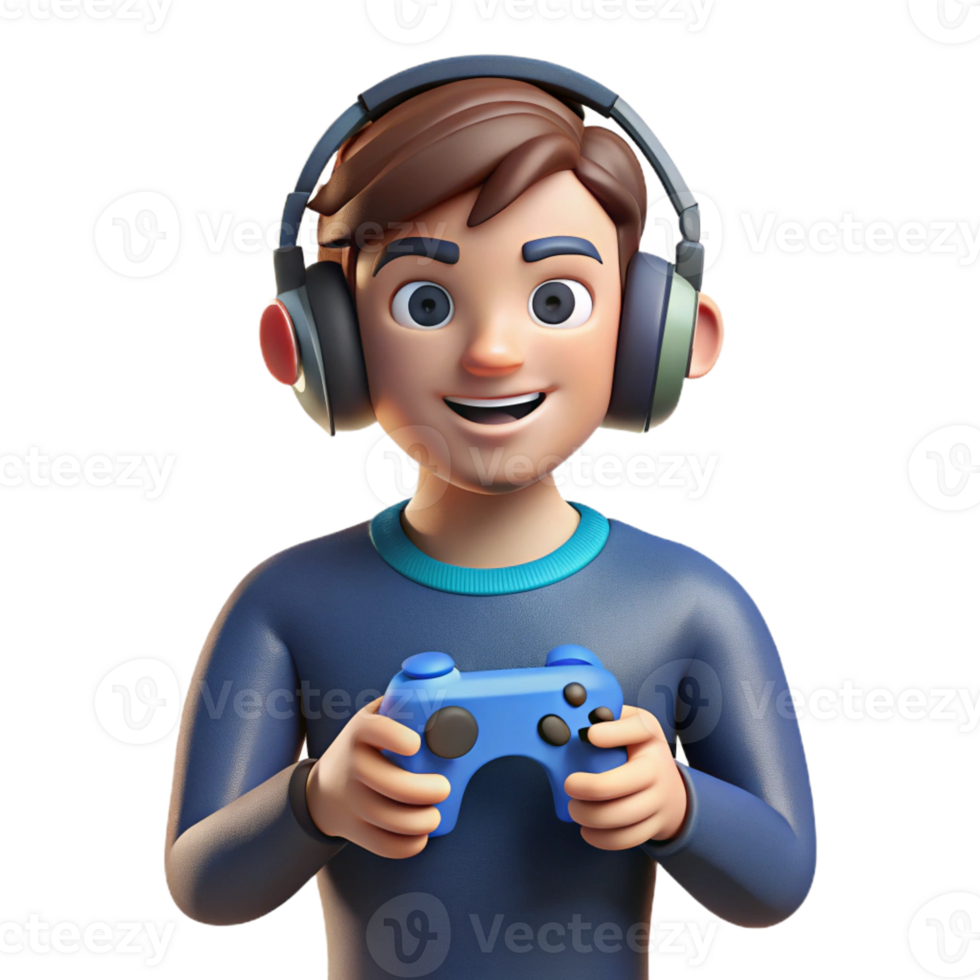 alluring harmonious creative Gamer with headphones and controller with Transparent Background studio quality png