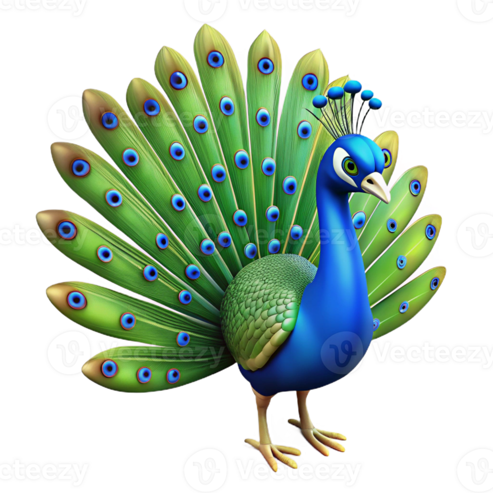 dramatic minimalist Peacock, male, tail feathers fully displayed, with Transparent Background artisan png
