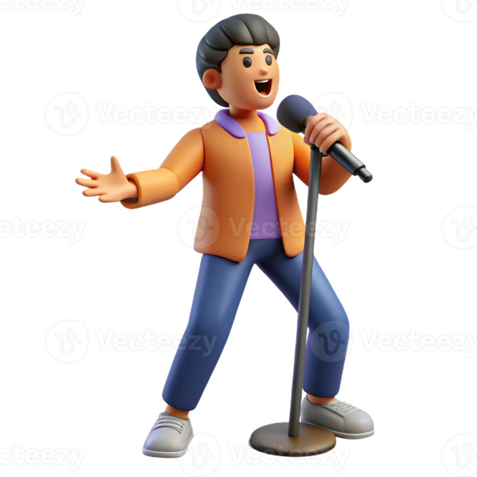 calm enchanting Singer with microphone performing with Transparent Background museum quality png