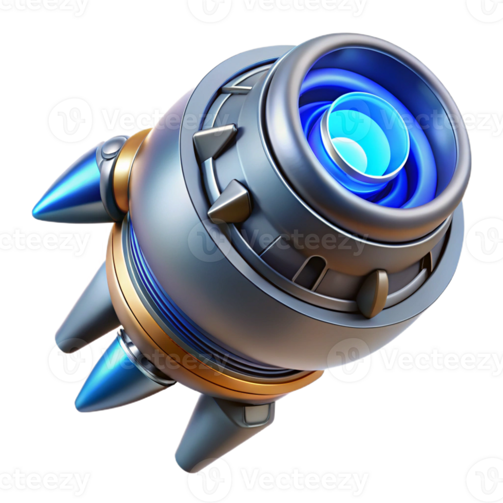 coveted renaissance Highly detailed spaceship engine nozzle with glowing blue energy core with Transparent Background ultra HD png