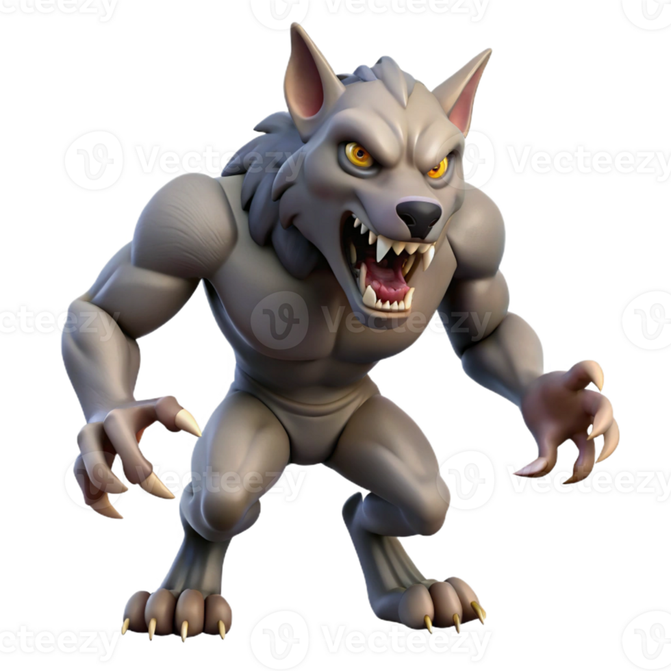 distinctive impressionist A snarling werewolf mid-transformation, claws extended with Transparent Background museum quality png