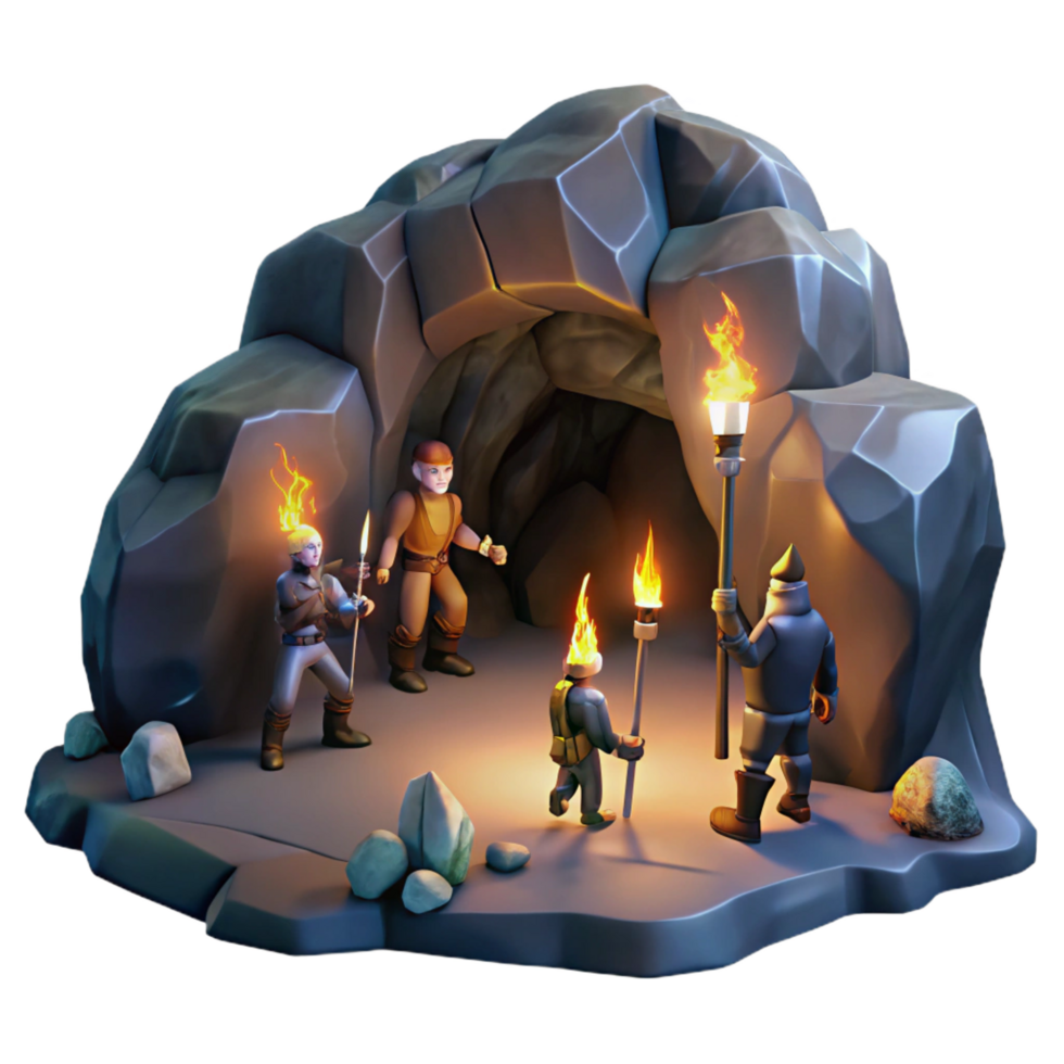 elegant minimalist A Group of Adventurers Exploring a Dark 4K png