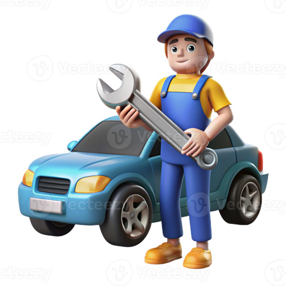 dreamy radiant Mechanic with wrench fixing a car part with Transparent Background high resolution png