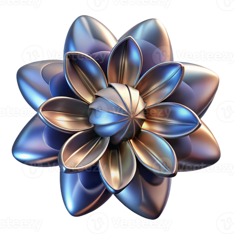 alluring signature A single, abstract flower with metallic petals, with Transparent Background png