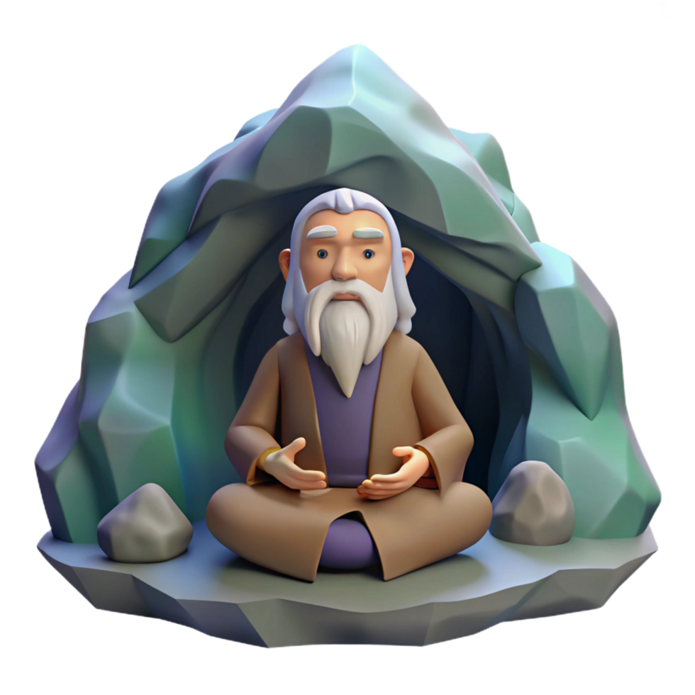 dramatic traditional A Wise Old Hermit Meditating in a original png