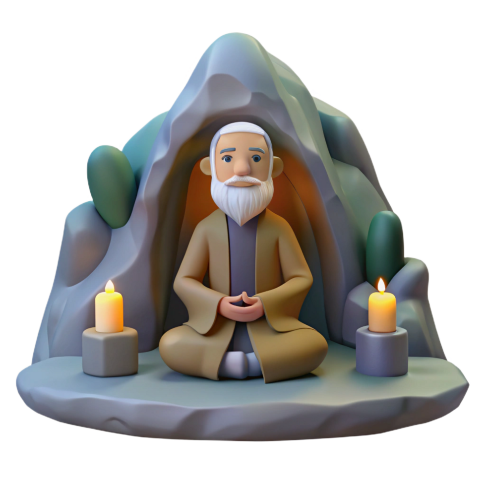 beautiful classic A Wise Old Hermit Meditating in a authentic png