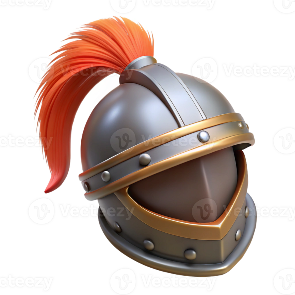 alluring playful renaissance A knight's helmet with a plume with Transparent Background premium png