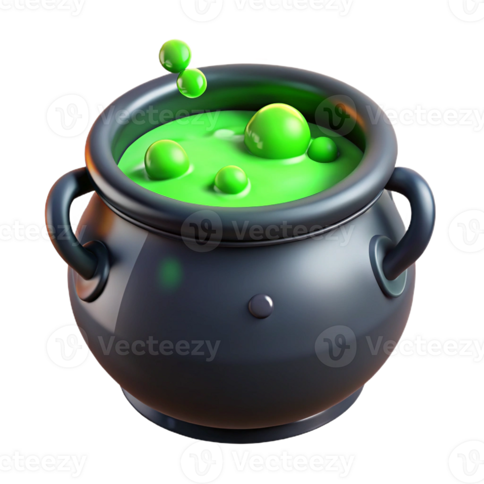 dramatic futuristic A witch's cauldron bubbling with a green potion with Transparent Background 4K png