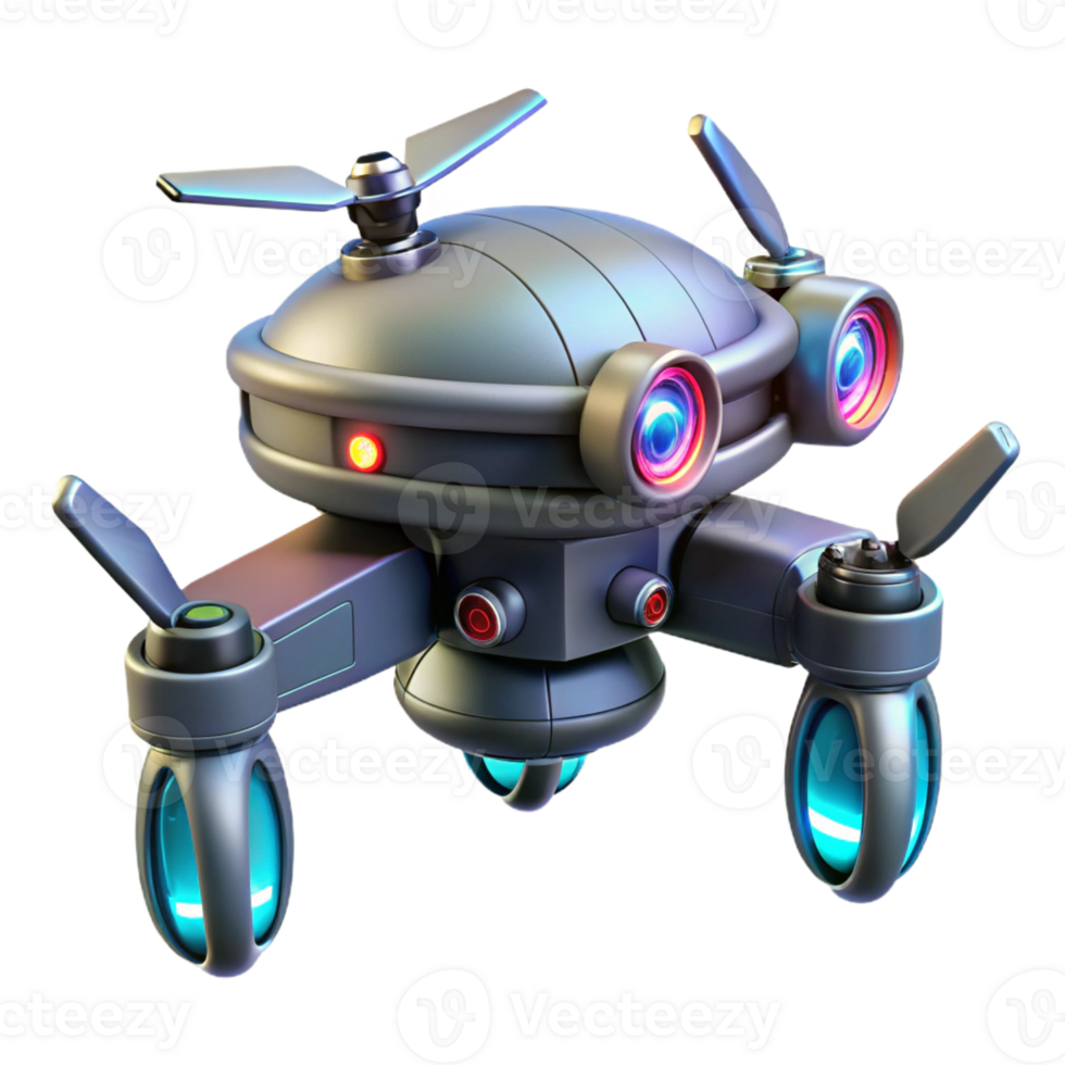 coveted nordic Cyberpunk drone with retractable claws and laser cannons with Transparent Background handcrafted png