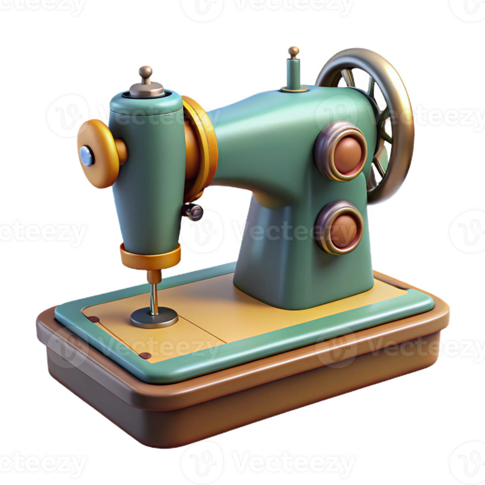 captivating calm classic Concept art style, hyper-specific professional render of a vintage sewing machine with a foot pedal with Transparent Background impeccable png
