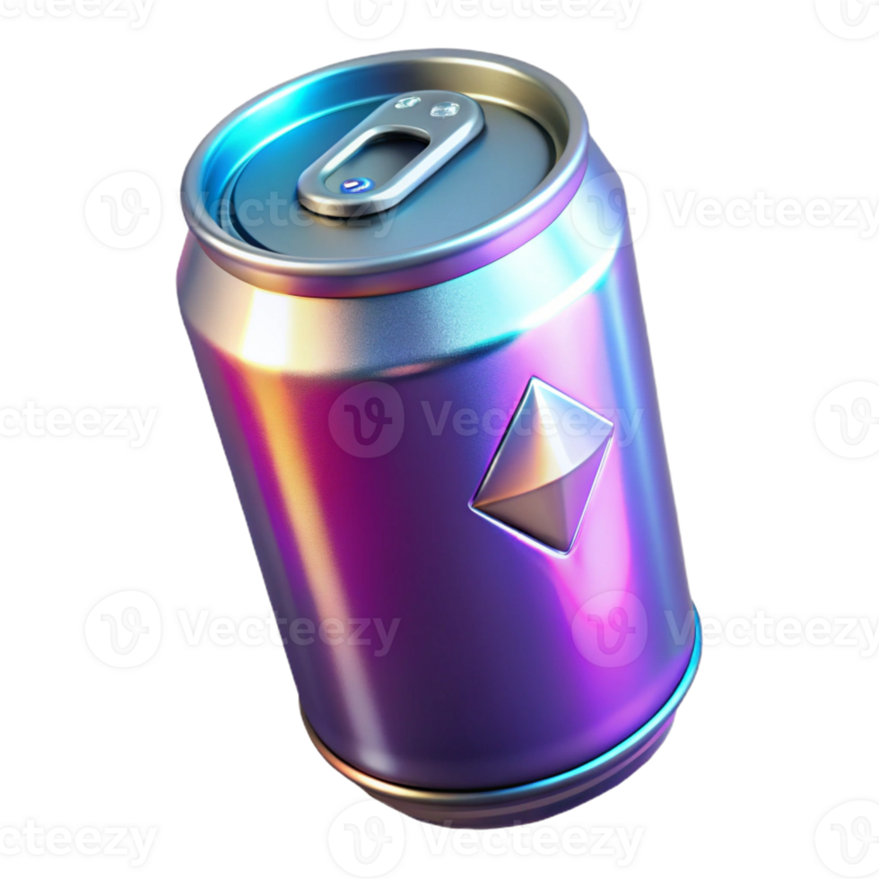 breathtaking avant-garde Cyberpunk energy drink can with holographic label with Transparent Background studio quality png