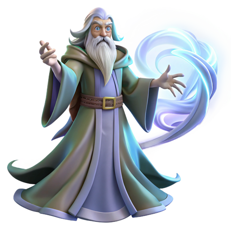 dramatic artistic A Powerful Wizard with a Long White Beard detailed png