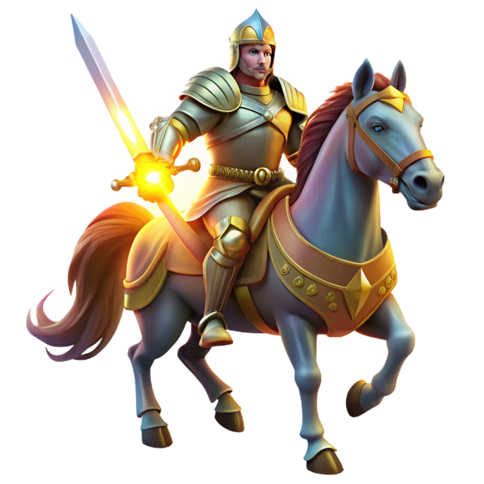 vibrant contemporary A Noble Knight in Shining Armor Riding a authentic png