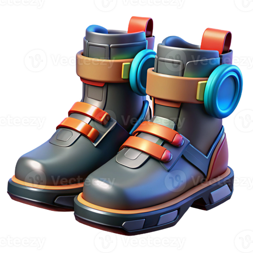 breathtaking tranquil urban Cyberpunk boots with integrated jump jets and magnetic grips with Transparent Background genuine png