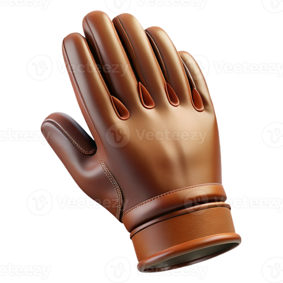 distinguished geometric Photorealistic, ultra-detailed professional render of a vintage leather glove, isolated cutout with Transparent Background flawless png