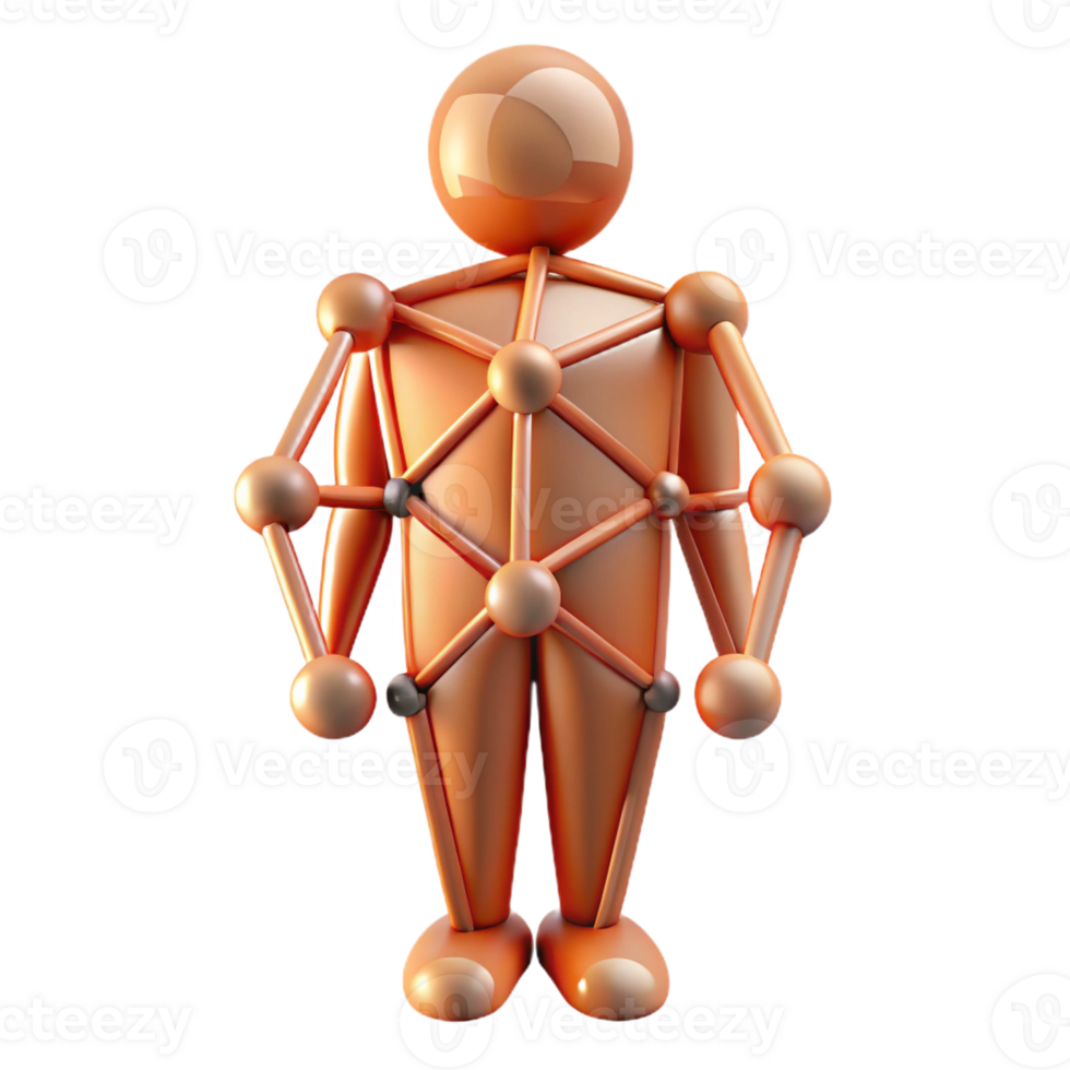 dramatic avant-garde A stylized, abstract human figure composed of interconnected lines, with Transparent Background professional png